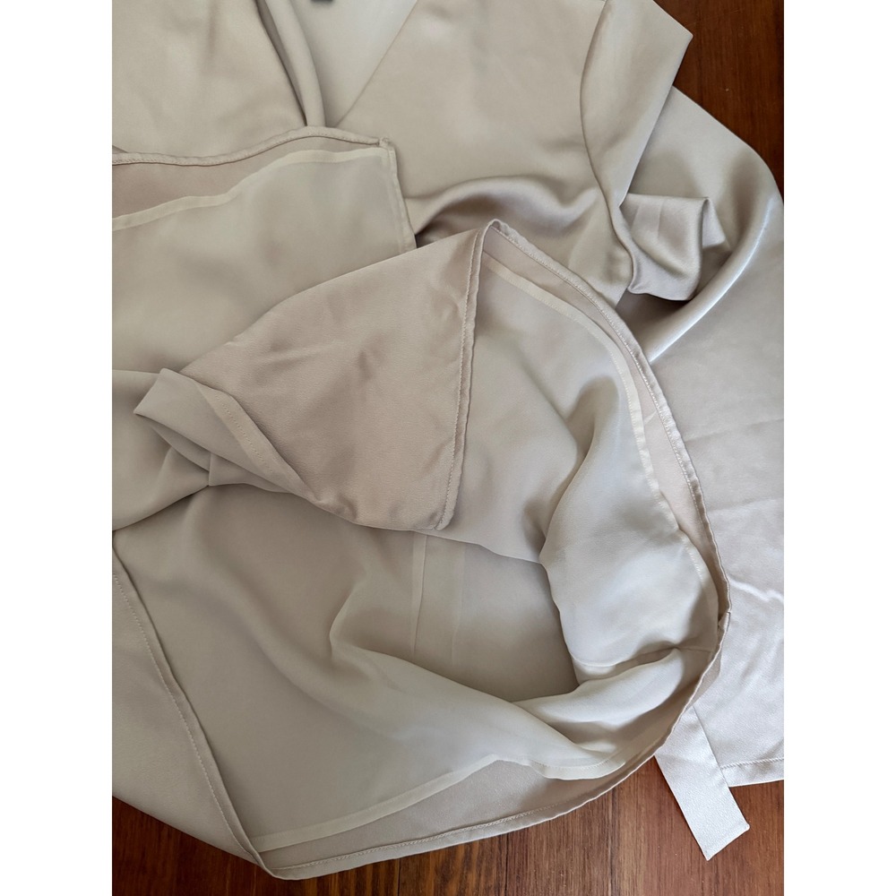 Ann Taylor Women Champagne Beige Satin Long Sleeve Side Tie Wrap Blouse Large - Picture 7 of 8